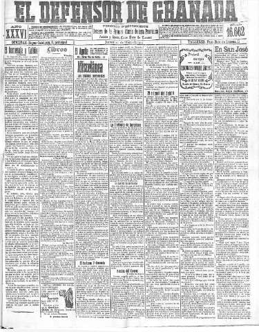 'El Defensor de Granada  : diario político independiente' - Año XXXVI Número 16662  - 1914 Mayo 21
