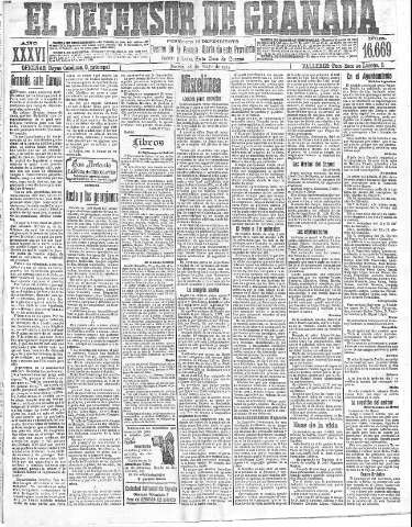 'El Defensor de Granada  : diario político independiente' - Año XXXVI Número 16669  - 1914 Mayo 28