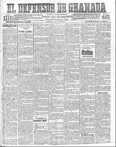 'El Defensor de Granada  : diario político independiente' - Año XXXVI Número 16672  - 1914 Mayo 31