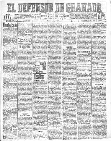 'El Defensor de Granada  : diario político independiente' - Año XXXVI Número 16676  - 1914 Junio 04