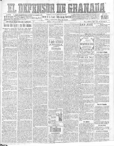 'El Defensor de Granada  : diario político independiente' - Año XXXVI Número 16681  - 1914 Junio 09