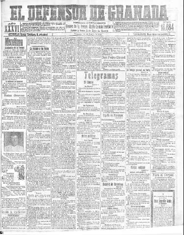 'El Defensor de Granada  : diario político independiente' - Año XXXVI Número 16684  - 1914 Junio 12