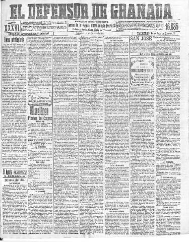 'El Defensor de Granada  : diario político independiente' - Año XXXVI Número 16685  - 1914 Junio 13