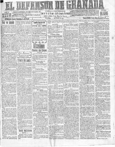 'El Defensor de Granada  : diario político independiente' - Año XXXVI Número 16686  - 1914 Junio 14