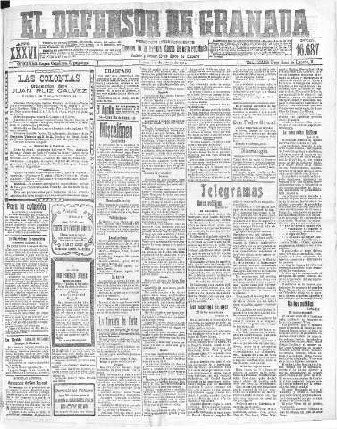 'El Defensor de Granada  : diario político independiente' - Año XXXVI Número 16687  - 1914 Junio 15