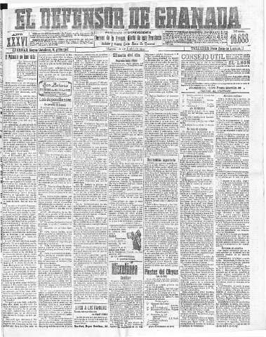 'El Defensor de Granada  : diario político independiente' - Año XXXVI Número 16688  - 1914 Junio 16