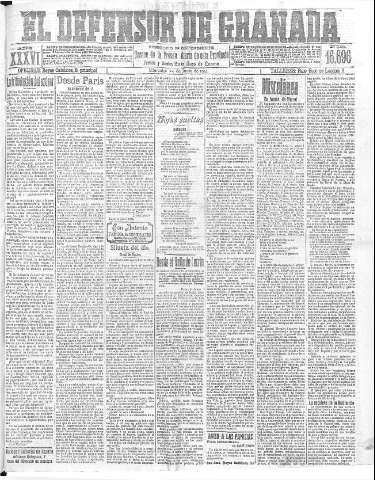 'El Defensor de Granada  : diario político independiente' - Año XXXVI Número 16696  - 1914 Junio 24