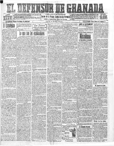 'El Defensor de Granada  : diario político independiente' - Año XXXVI Número 16698  - 1914 Junio 26