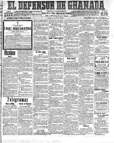 'El Defensor de Granada  : diario político independiente' - Año XXXVI Número 16715  - 1914 Julio 13