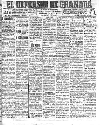 'El Defensor de Granada  : diario político independiente' - Año XXXVI Número 16717  - 1914 Julio 15
