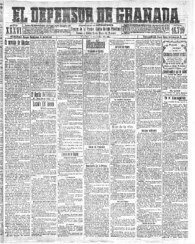 'El Defensor de Granada  : diario político independiente' - Año XXXVI Número 16719  - 1914 Julio 17