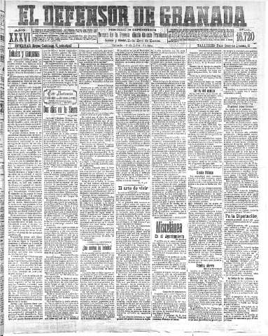 'El Defensor de Granada  : diario político independiente' - Año XXXVI Número 16720  - 1914 Julio 18