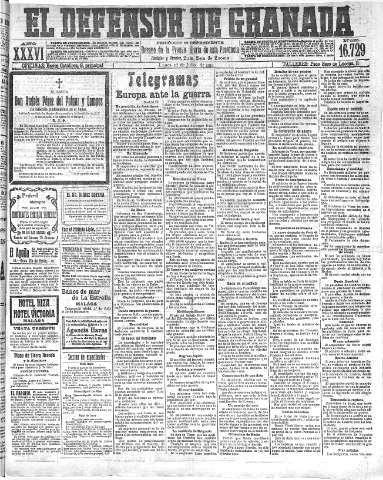 'El Defensor de Granada  : diario político independiente' - Año XXXVI Número 16729  - 1914 Julio 27