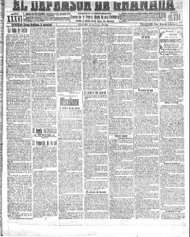'El Defensor de Granada  : diario político independiente' - Año XXXVI Número 16731  - 1914 Julio 29