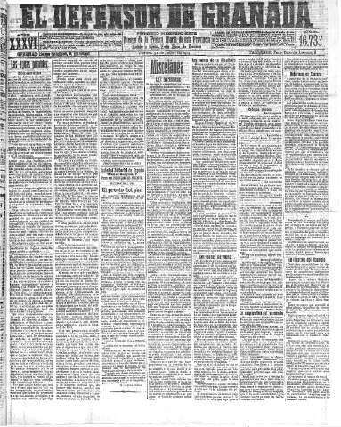 'El Defensor de Granada  : diario político independiente' - Año XXXVI Número 16733  - 1914 Julio 31