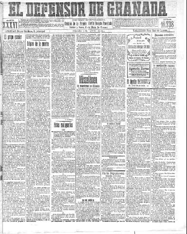 'El Defensor de Granada  : diario político independiente' - Año XXXVI Número 16738  - 1914 Agosto 05