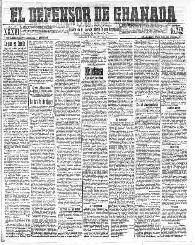 'El Defensor de Granada  : diario político independiente' - Año XXXVI Número 16742  - 1914 Agosto 08