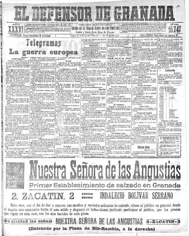 'El Defensor de Granada  : diario político independiente' - Año XXXVI Número 16747 2ª ed. - 1914 Agosto 11