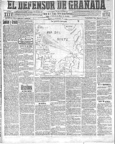'El Defensor de Granada  : diario político independiente' - Año XXXVI Número 16753  - 1914 Agosto 18