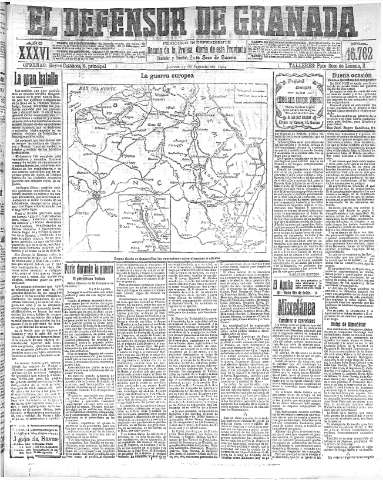 'El Defensor de Granada  : diario político independiente' - Año XXXVI Número 16762  - 1914 Agosto 27