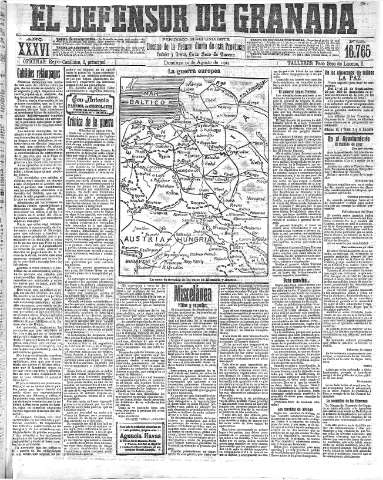 'El Defensor de Granada  : diario político independiente' - Año XXXVI Número 16765  - 1914 Agosto 30
