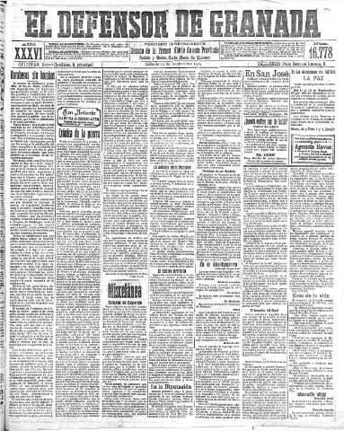 'El Defensor de Granada  : diario político independiente' - Año XXXVI Número 16778  - 1914 Septiembre 12