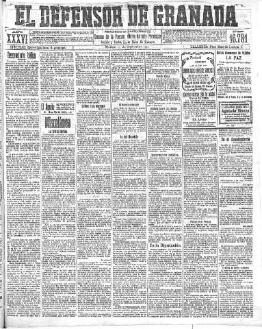'El Defensor de Granada  : diario político independiente' - Año XXXVI Número 16781  - 1914 Septiembre 15