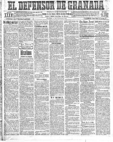 'El Defensor de Granada  : diario político independiente' - Año XXXVI Número 16782  - 1914 Septiembre 16