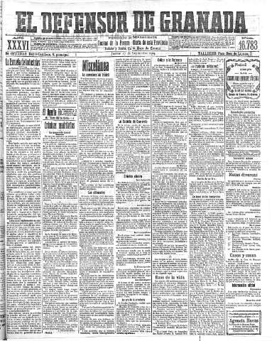 'El Defensor de Granada  : diario político independiente' - Año XXXVI Número 16783  - 1914 Septiembre 17