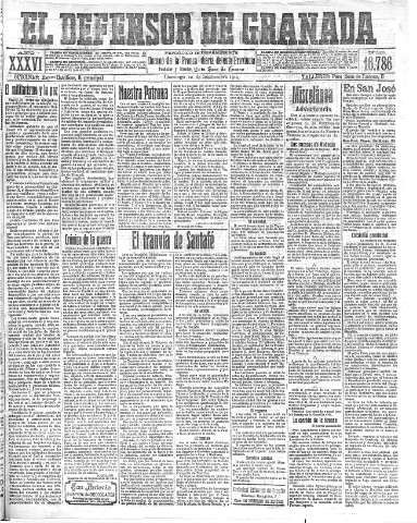 'El Defensor de Granada  : diario político independiente' - Año XXXVI Número 16786  - 1914 Septiembre 20