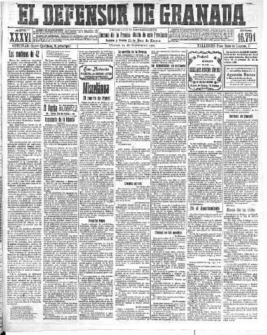 'El Defensor de Granada  : diario político independiente' - Año XXXVI Número 16791  - 1914 Septiembre 25