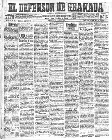 'El Defensor de Granada  : diario político independiente' - Año XXXVI Número 16798  - 1914 Octubre 02