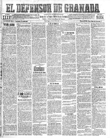 'El Defensor de Granada  : diario político independiente' - Año XXXVI Número 16814  - 1914 Octubre 18