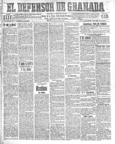 'El Defensor de Granada  : diario político independiente' - Año XXXVI Número 16816  - 1914 Octubre 20