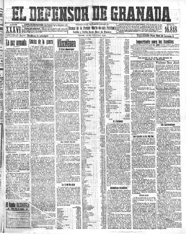 'El Defensor de Granada  : diario político independiente' - Año XXXVI Número 16818  - 1914 Octubre 22