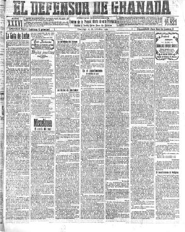 'El Defensor de Granada  : diario político independiente' - Año XXXVI Número 16821  - 1914 Octubre 25