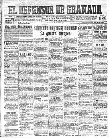 'El Defensor de Granada  : diario político independiente' - Año XXXVI Número 16822  - 1914 Octubre 26