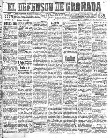 'El Defensor de Granada  : diario político independiente' - Año XXXVI Número 16826  - 1914 Octubre 30