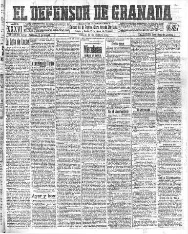 'El Defensor de Granada  : diario político independiente' - Año XXXVI Número 16827  - 1914 Octubre 31