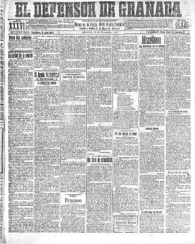 'El Defensor de Granada  : diario político independiente' - Año XXXVI Número 16845  - 1914 Noviembre 18