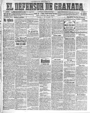 'El Defensor de Granada  : diario político independiente' - Año XXXVI Número 16852  - 1914 Noviembre 25
