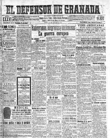 'El Defensor de Granada  : diario político independiente' - Año XXXVI Número 16857  - 1914 Noviembre 30