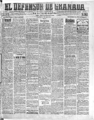 'El Defensor de Granada  : diario político independiente' - Año XXVII Número 16968  - 1915 Abril 11