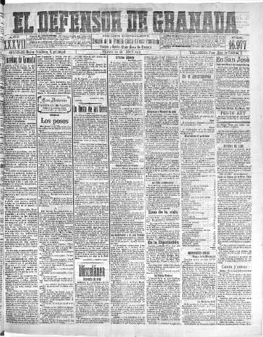 'El Defensor de Granada  : diario político independiente' - Año XXVII Número 16977  - 1915 Abril 20