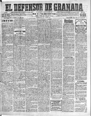 'El Defensor de Granada  : diario político independiente' - Año XXVII Número 16978  - 1915 Abril 21