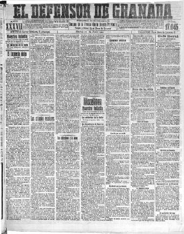 'El Defensor de Granada  : diario político independiente' - Año XXVII Número 17045  - 1915 Junio 29