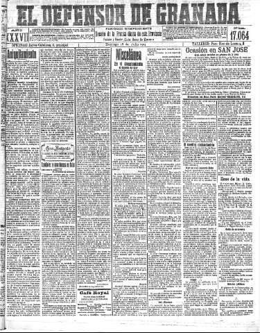 'El Defensor de Granada  : diario político independiente' - Año XXXVI Número 17064  - 1915 Julio 18
