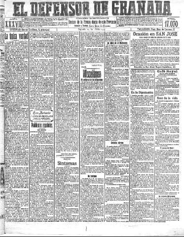'El Defensor de Granada  : diario político independiente' - Año XXXVI Número 17070  - 1915 Julio 24