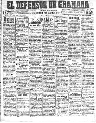 'El Defensor de Granada  : diario político independiente' - Año XXXVI Número 17079  - 1915 Agosto 02