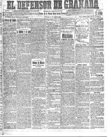 'El Defensor de Granada  : diario político independiente' - Año XXXVI Número 17090  - 1915 Agosto 13